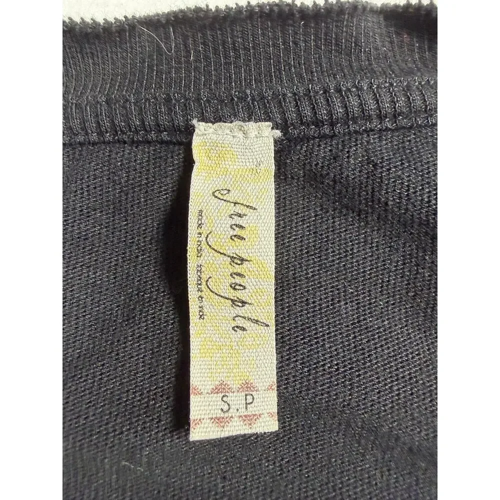 Free People Black Cotton Pullover Lace Sleeve Sweatshirt Womens Small Bohemian